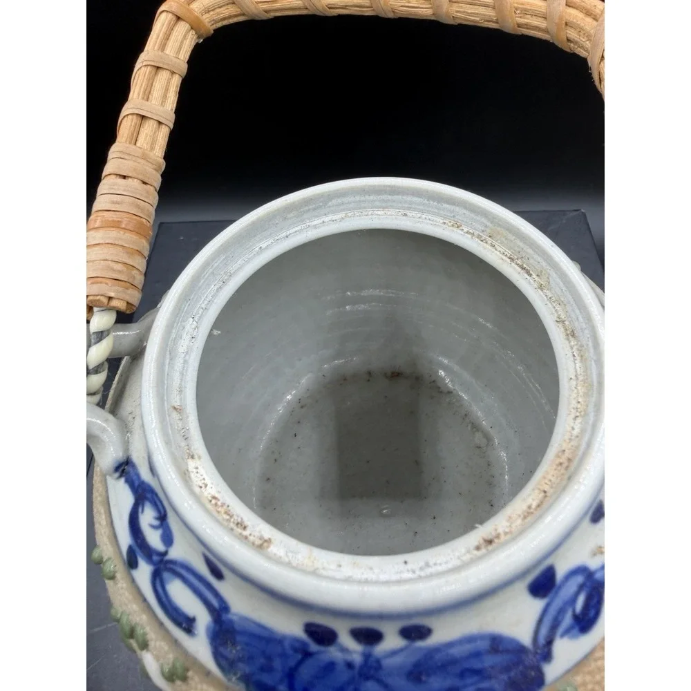 🫖Tokoname-Inspired Ceramic Teapot w/Infuser Bamboo/Rattan Handle Japanese Style